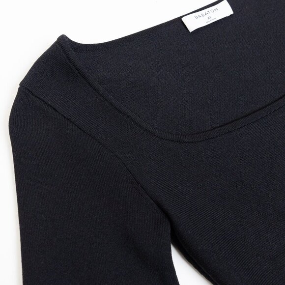 Babaton Aritzia Sculpt Knit Long Sleeve Peplum Top Square Neck Black - Picture 5 of 12